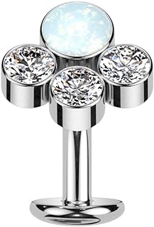 Pierced Owl 14GA F136 Implant Grade Titanium Threadless Convex Base Synthetic Opal and CZ Crystal Cluster Floating Belly Button Ring