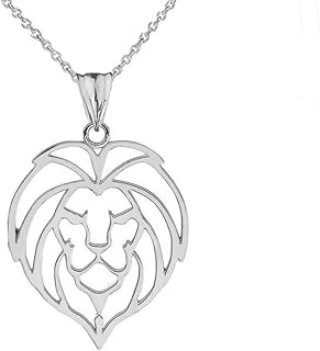 USA-Made Animal Kingdom Sterling Silver Leo Lion Head Pendant Necklace with Rolo Chain and Spring Ring Clasp