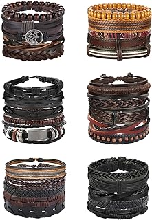 Florideco 30PCS Braided Leather Bracelets for Men Women Wrap Wood Beads Bracelet Woven Ethnic Tribal Rope Wristbands Bracelets Set Adjustable