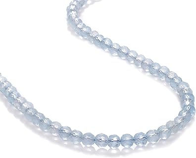 4mm Aquamarine bead necklace, Natural aquamarine faceted round beads, March birthstone Aquamarine Jewelry, Beach wedding necklace gift