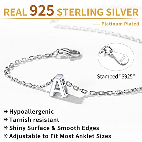ChicSilver 925 Sterling Silver Initial Ankle Bracelets for Women, Simple Dainty Letter Initial Anklets Beach Foot Chain Alphabet Jewelry