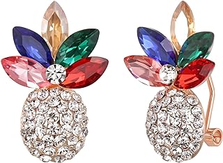 Post-With-French-Clip Pineapple Stud Earrings, Crystal Fashion Tropical Fruit Design Jewelry for Women and Girls, Enchanting Alloy Material