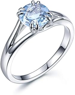 7mm Round Blue Aquamarine Claw Prong Engagement Ring in Solid 14k Rose Gold - Perfect Gift for Her - Unique Solitaire Design