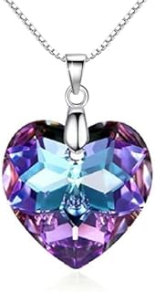 Crystal Heart Pendant Necklace with Durable Box Chain and Lobster Clasp for Women in Elegant Purple Design