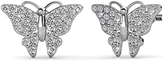Cate & Chloe Everlee Spirited White Gold Butterfly Earrings, 18k Gold Plated Studs with Crystals, Butterfly Stud Earring Set with Pave Stone Crystals