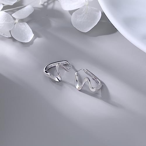 Reffeer Solid 925 Sterling Silver Ocean Wave Hoop Earrings Huggies for Women Girls Cartilage Hoop Earrings Helix Minimalist