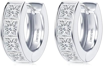 Snap Back Platinum Hoop Earrings with Sterling Silver and Princess Cut Moissanite for Women - Ideal Wedding or Birthday Gift