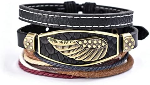 3pcs Punk Angel Wing Leather Bracelet Set with Adjustable Buckle Clasp and Braided Chain Design, Ideal for Men and Women