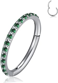 20G 18G 16G 14G Hinged Nose Ring Hoop 316L Surgical Steel, Septum Clicker Cartilage Earrings with CZ, Diameter 6mm to 12mm, Silver, Black, Gold, Rose Gold, Rainbow