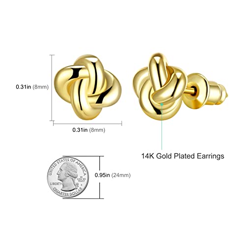 14K Gold Plated Love Knot Earrings for Women and Girls Gold Stud Earrings Hypoallergenic Earrings for Men