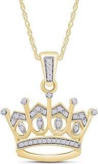 Jewel Zone US 14K Gold-Plated Sterling Silver Necklace with Natural Diamond Crown Pendant, Rope Chain & Spring Ring Clasp