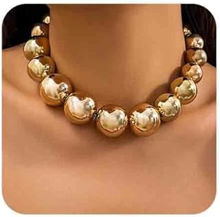 Crystal Adorned, Gold Alloy Beaded Choker Necklace with Punk-African Style for Women and Girls