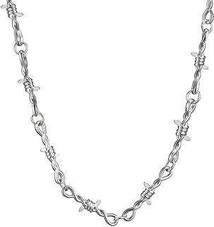 Unisex White Gold Thorns Chain Link Necklace - Edgy Barbed Wire Design for Men, Women, and Youths - Zinc Metal Punk Hip Hop Neck Piece