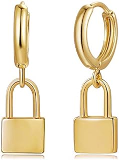 Gold Dangle Drop Hoop Earrings for Women Men Gold Plated Dainty Earrings Hypoallergenic Cross/Lightning/Lock/Spike/Heart/Star/Evil Eye/Snake