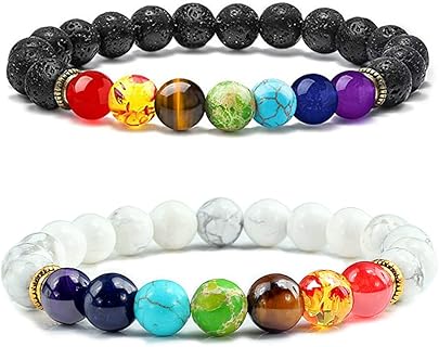 Senidea 7 Chakra Armband aus Natürlichen Edelsteinen mit verstellbarer Kette, ca. 8mm Perlen, perfekt für Yoga und Energieheilung, geeignet für Damen und Herren