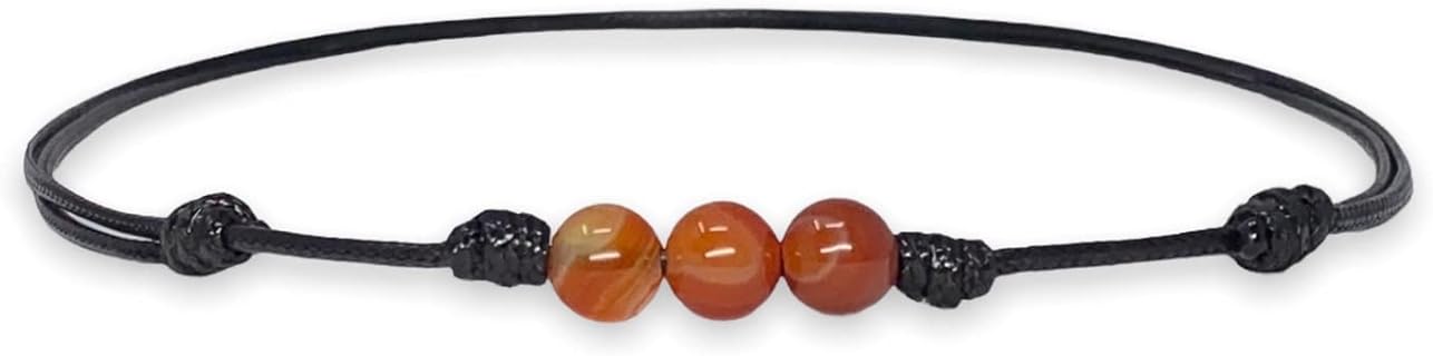 Luck Strings Carnelian Gemstone Beads Pendant Knotted Necklace with Adjustable Wax Nylon Cord - Unisex Beaded choker Men Women