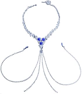 Women's Luxury Rhinestone-Embellished Non-Piercing Nipple Body Chain Bra - Trendy Alloy Chain Harness with Crystal Body Chain Necklace for Nightclub Party - Blue