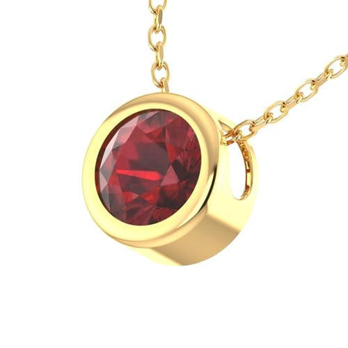 Womens 14K Yellow Gold Pendant Necklace Sparkly 7 mm Round Gemstone 1.48 Carats Swiss 18" Bezel Solitaire Classic Chain Fine Jewelry Gift for Wedding Anniversary