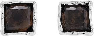 Push Back Sterling Silver Stud Earrings with Smoky-Quartz Gems - Ideal for Everyday Elegance - Chic Square Shape Silpada 'Dusk 'Til Dawn'