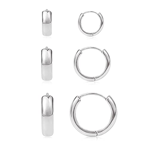 KISSPAT 3 Pairs Small Gold Huggie Hoop Earrings Set for Women Girls Multi Piercing Earrings Pack