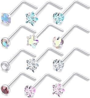 Kridzisw 18G 20G Threadless Push in Nose Rings Studs 6mm 7mm Bar Surgical Steel Flat Back Opal Cartilage Tragus Helix Earrings Stud Lip Larbret Ring Piercing Jewelry for Women Men Opal 2MM 2.5MM 3MM