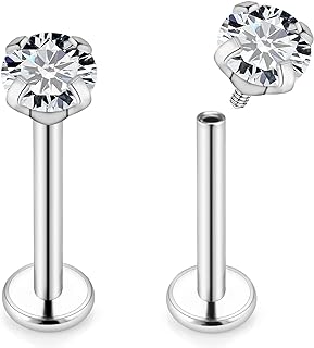 Ovxznts 20g/18g/16g G23 Titanium Internally Threaded Clear CZ Stud Piercing Jewelry for Nose/Tragus/Conch/Helix/Cartilage/Medusa/Lip/Labret - Nose Studs Lip Rings Cartilage Earring for Women Men 2PCS