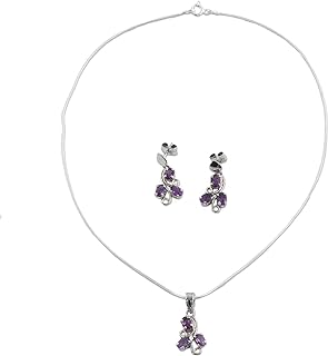 NOVICA Handmade .925 Sterling Silver Anklet 950 Charm Rhodium Plated Amethyst Purple Pendant Thailand Birthstone 'Dainty Blossoms'