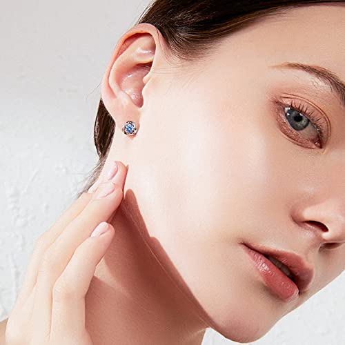 Silver Post Stud Earrings,Small Sterling 925 Hypoallergenic for Sensitive Ears, Blue Cubic Zirconia Stone, Clover/Butterfly White Gold Plated/Cat/Flower,Ideal Gift for Women and Girl,Kids