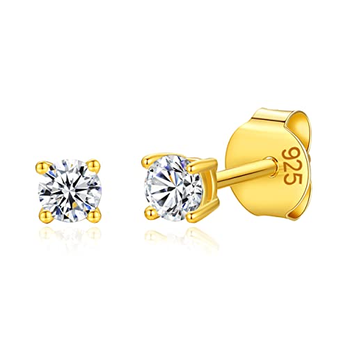 925 Sterling Silver 4 Prong Pure Brilliance Cubic Zirconia Stud Earrings Hypoallergenic