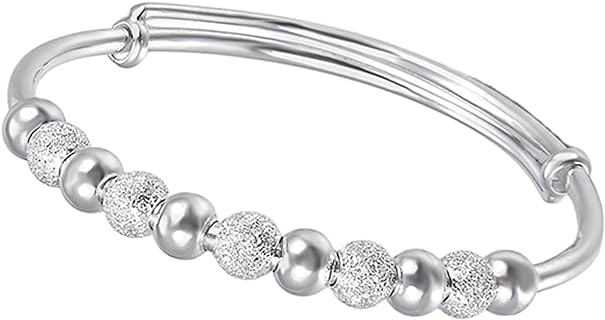 Dainty Anxiety Adjustable Rotatable Bracelet Spinner Silver Plated Beads Single Coil Spiral Bracelet Lucky Jewelry for Women Girls