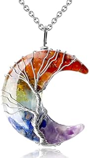 Chic Box Chain MAIBAOTA Healing Crystal Necklace with Crescent Moon and Tree of Life Design for Women