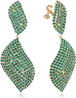 Clip-On Crystal Leaf Chandelier Earrings in Silver/Black/Gold for Women; Intricate Design Earrings with Zinc Metal Type