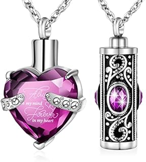XIUDA 2PC Urn Necklace for Ashes Heart Crystal Cremation Jewelry Stainless Steel Keepsake Memorial Pendant for Women Men Loved Ones