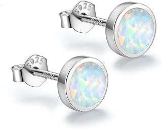 White Gold Plated Sterling Silver Opal Stud Earrings 3mm-8mm Options, Simulated Opal Dot Studs Hypoallergenic Jewelry