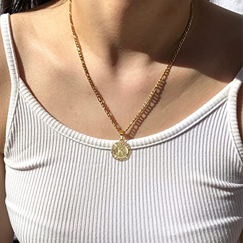 KissYan Gold Layered Initial Necklaces for Women,14K Gold Plated Layering Round Letter Pendant Figaro Snake Chain Necklace Capital Monogram Alhpabets from A-Z Dainty Jewelry Gifts for Teen Girls