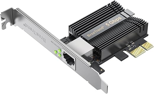 BrosTrend Carte Réseau 5Gb PCIe, Idéale Pour Les Gamers et Streamers, Latence Ultra-Faible et Refroidissement Optimal, Compatibilité Windows 11/10 et Server 2022