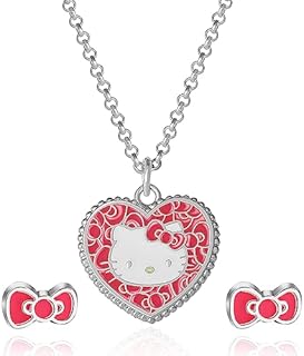 Hello Kitty Sanrio Fashion Jewelry Set Official License - 16" + 3" Pendant Necklace Bow Earrings