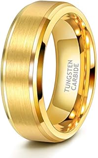 TRUMIUM 6mm 8mm Mens Womens Gold Tungsten Wedding Ring Band Brush Finish Scratch Resistant Size 5-14