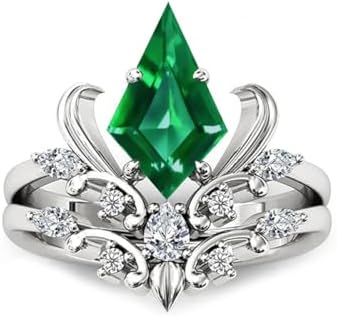 Elegant 2-Carat Emerald Green Engagement Ring Set with Created Zircon in Vintage Design, 925 Sterling Silver - Ideal for Engagement/Anniversary/Wedding Gifts, Sizes 4-12 Available