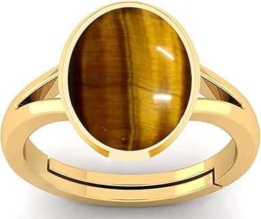 Gold-Plated, 8.25-Carat Natural Tiger Eye Adjustable Ring for Men and Women - Elegant Astrological Design