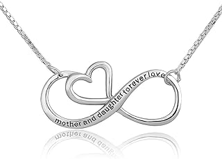 CharmSStory Mom Pendant Necklace - Sterling Silver Heart Shape with Box Chain and Lobster Clasp - 'Mother Daughter Forever Love' Engraved Message
