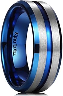King Will DUO 8MM Brushed Matte Titanium Ring Blue/Gold/Rose Gold Thin Groove Comfort Fit Wedding Band For Men