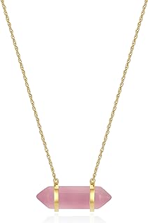 MORGAN & PAIGE Quartz Crystal Necklace Chakra for Women Teens - 18K Yellow Gold Plated Sterling Silver Healing Dainty Pendant, Clear Stone Big, 16 inch with 2 inch Extender