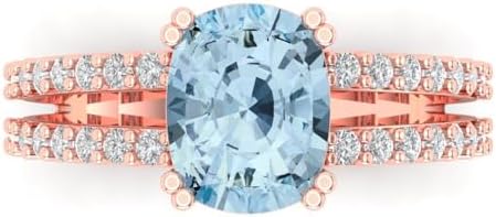 Clara Pucci Ring: 3.50 ct Cushion Cut Aquamarine Solitaire, Genuine Natural, Engagement Promise Anniversary Bridal style, 18K Rose Gold. Personalized Engraving Available