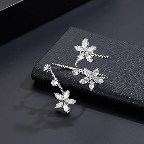 Two-Finger Statement Ring for Women, Fashion CZ Crystal Finger Adjustable Rings Cocktail Open Ring Leaf Wedding Party Prom Accessory Jewelry Gifts for Her