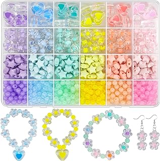 JJzxwish BBrand Acrylic Bracelet Beads Kit - 798 Pcs in Star, Round, Heart, and Flower Shapes, Macaron Colors - Ideal for Jewelry Making and Hair Braids