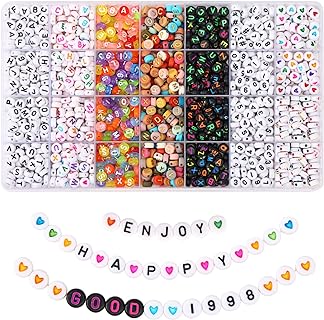 QUEFE 1820pcs Letter Beads for Bracelets, 8 in 1 Alphabet Beads Number Beads Colorful Heart Beads for Bracelets and Jewelry Making (4x7 mm)