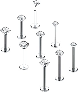 Aumeo 18G 16G Labret Jewelry Flat Back Nose Lip Rings Studs Stainless Steel Tragus Forward Helix Medusa Ashley Lip Monroe Labret Piercing Jewelry for Women