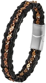 7.5/8.5/9 Inch Genuine Braided Leather Bracelets for Mens/Womens Woven Wrap Bracelet with Stainless Steel Magnetic Lock Clasp (Black/Brown)