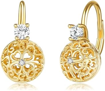 Lever Back Gold Ball Clover Dangle Earrings, Women's 925 Sterling Silver Jewelry, Cubic Zirconia Embellished, Hypoallergenic, Elegant Design